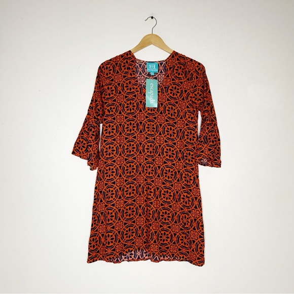 Escapada Living Charleston Tunic Dress Navy Orange Zambia Print Size Small NWT - Picture 1 of 6